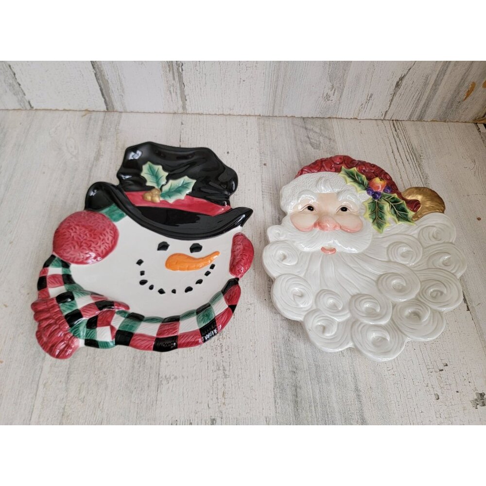 Fitz Floyd‎ Santa claus snowman face plate xmas set home decor